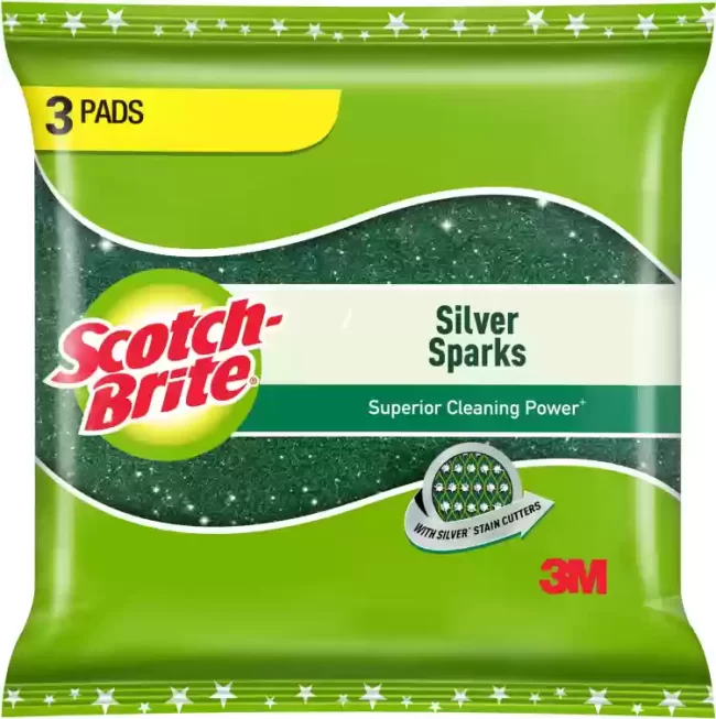 Scotch-Brite Silver Sparks Scrub 9.5 cm x 14 cm Pads Pack of 3